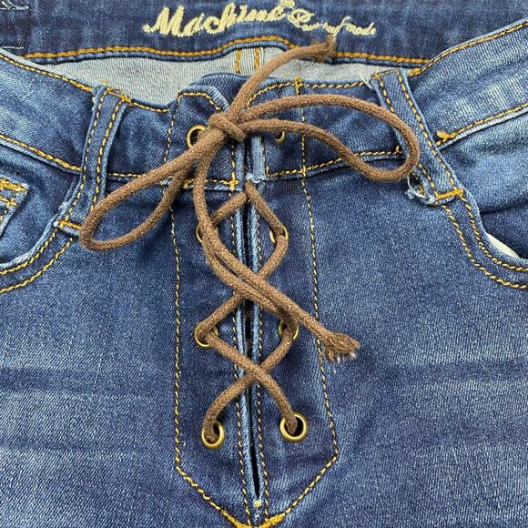 Machine Nouvelle Mode Distressed Jeans Blue Skinny Juniors sz 3 Lace Up Fly - Picture 4 of 12